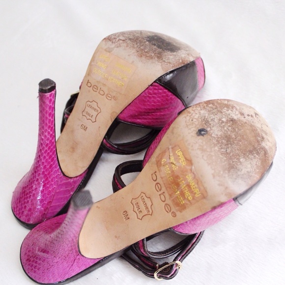 Bebe Vintage Pink & Brown Cross Strap Heels - Picture 5 of 8